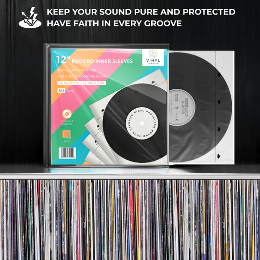 50 Pieces 12.08" x 12.08" Record Inner Sleeves Acid Free, 3.5 Mil Thick Rice Paper Lined Master Sleeve, Your Favorite Vinyl Protector Brand