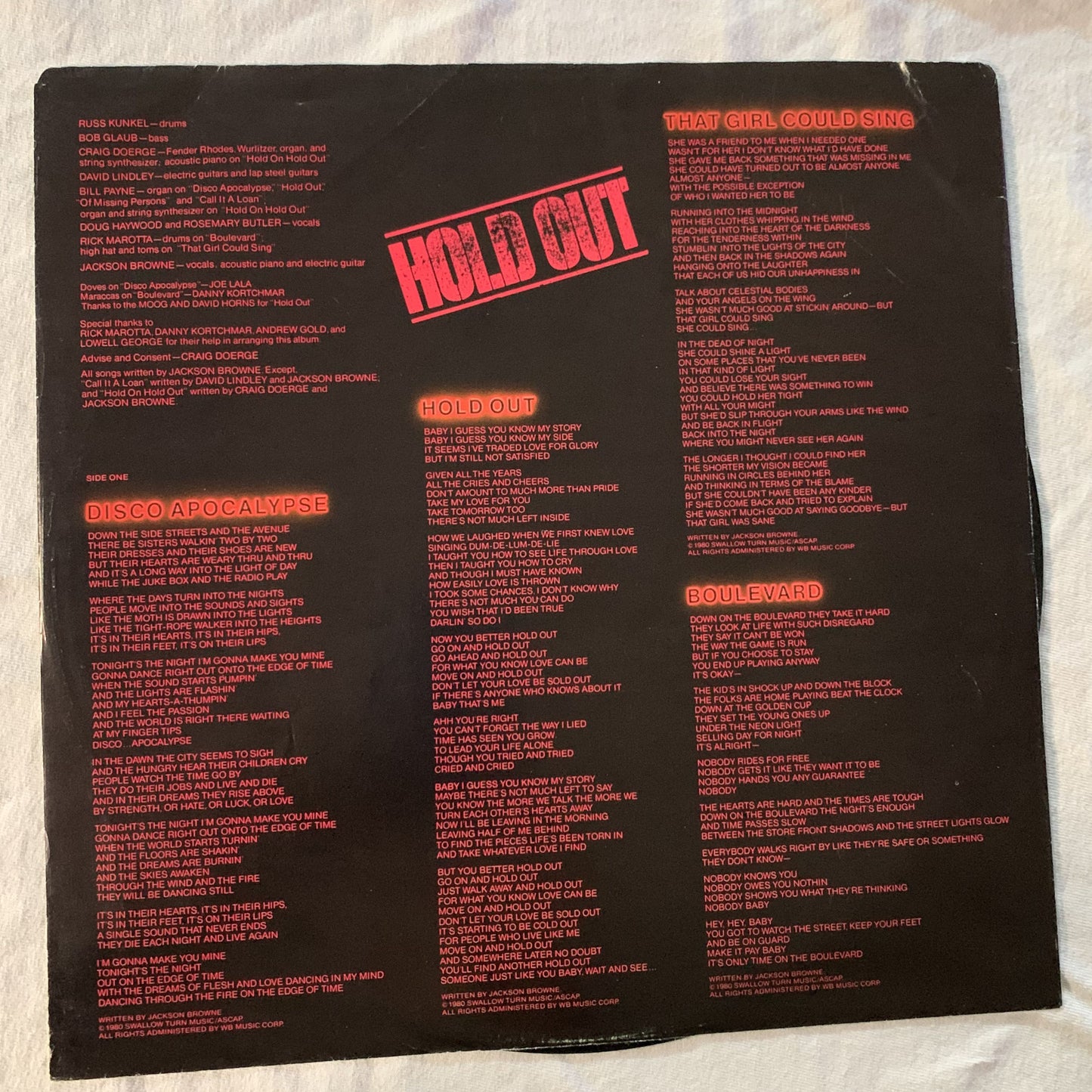 Jackson Browne – Hold Out LP 1980 Asylum 5E-511-SP VG+