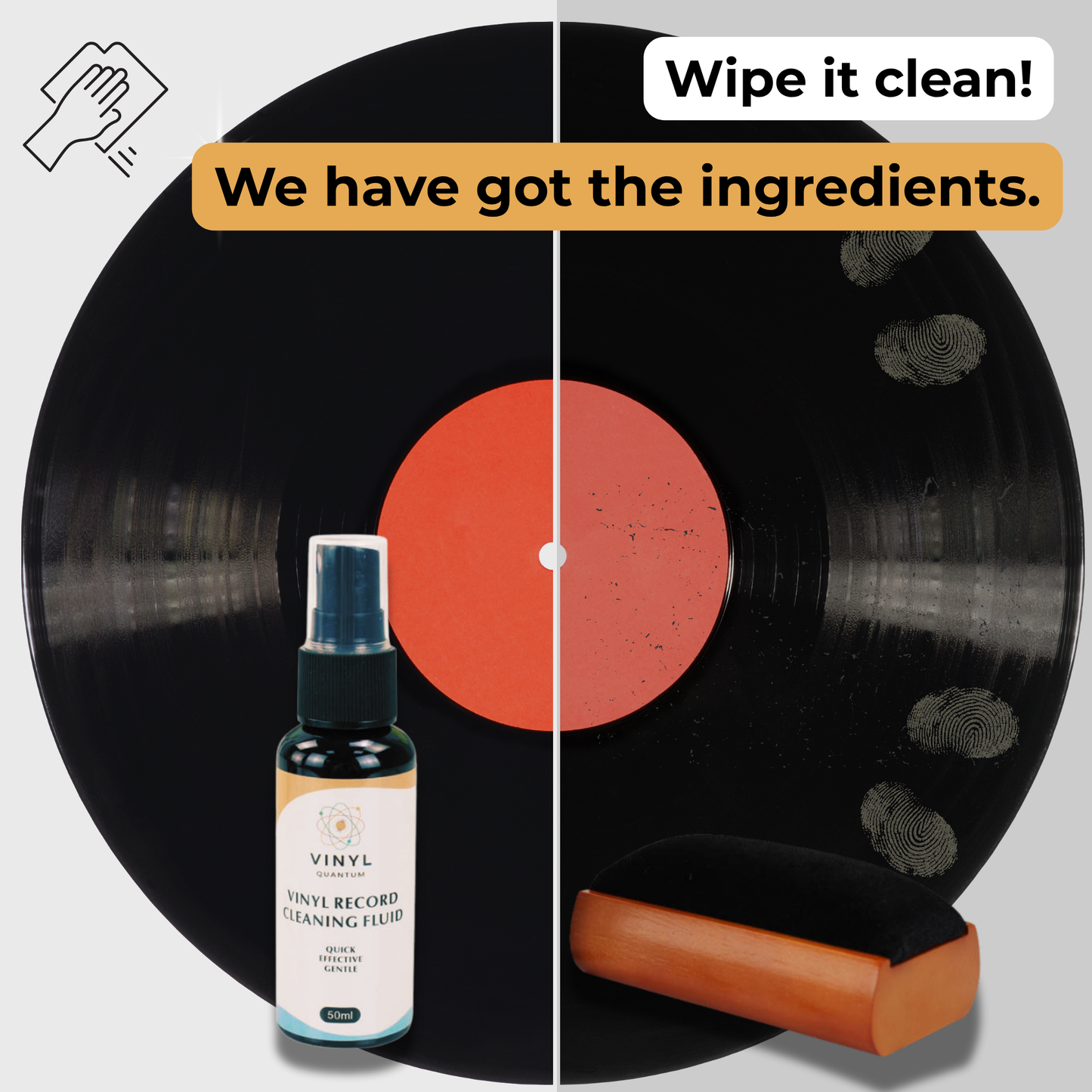 Vinyl Record Cleaning Kit - Complete 5-in-1 - Includes Ultra-Soft Velvet Record Brush, Small Cleaning Brush, XL Cleaning Liquid, and Stylus Brush