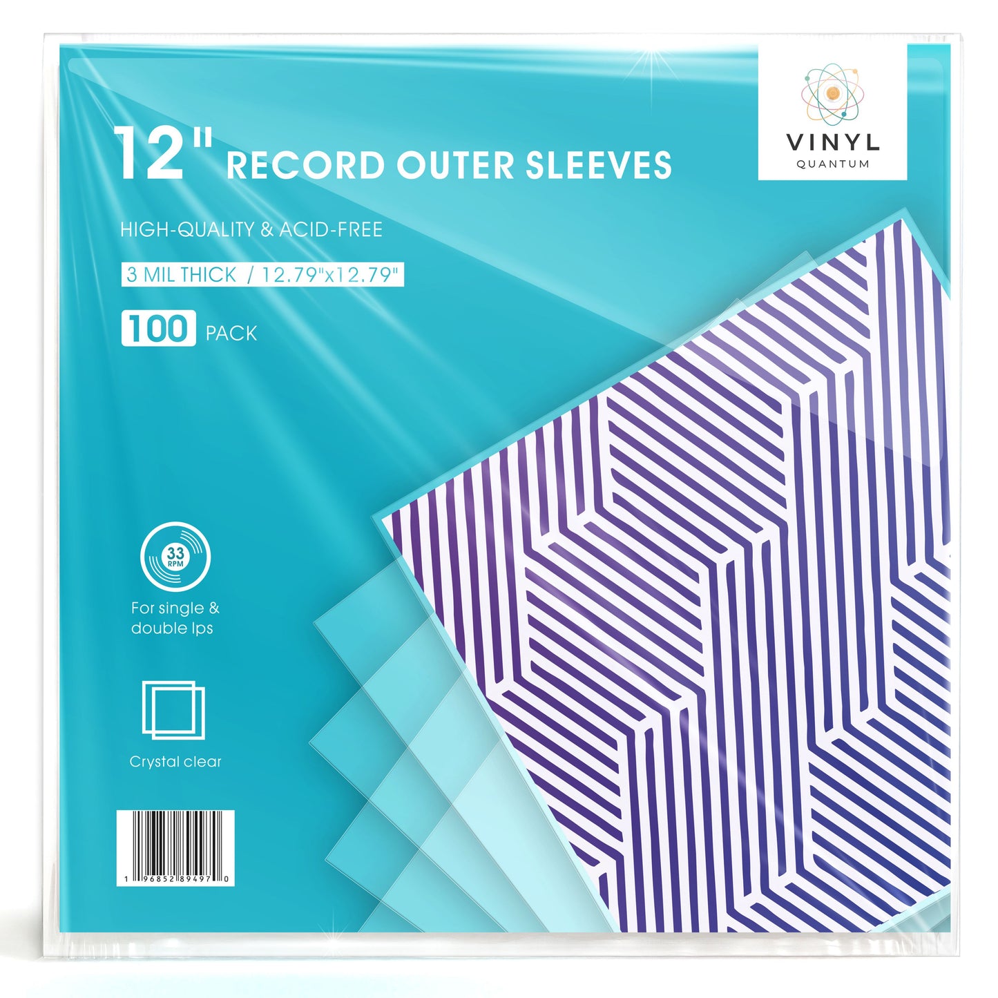 100 Pieces 12.79" x 12.79" Record Outer Sleeves Acid Free 3 Millimeter Thick Clear & Wrinkle Free