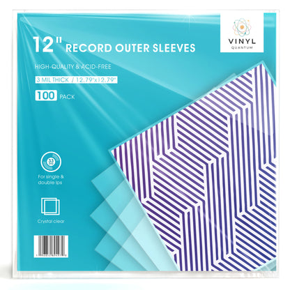 100 Pieces 12.79" x 12.79" Record Outer Sleeves Acid Free 3 Millimeter Thick Clear & Wrinkle Free