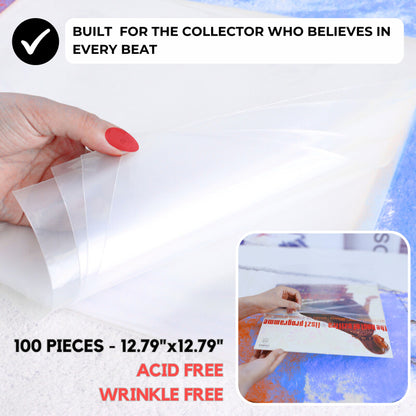 100 Pieces 12.79" x 12.79" Record Outer Sleeves Acid Free 3 Millimeter Thick Clear & Wrinkle Free
