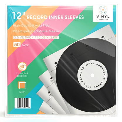 50 Pieces 12.08" x 12.08" Record Inner Sleeves Acid Free, 3.5 Mil Thick Rice Paper Lined Master Sleeve, Your Favorite Vinyl Protector Brand