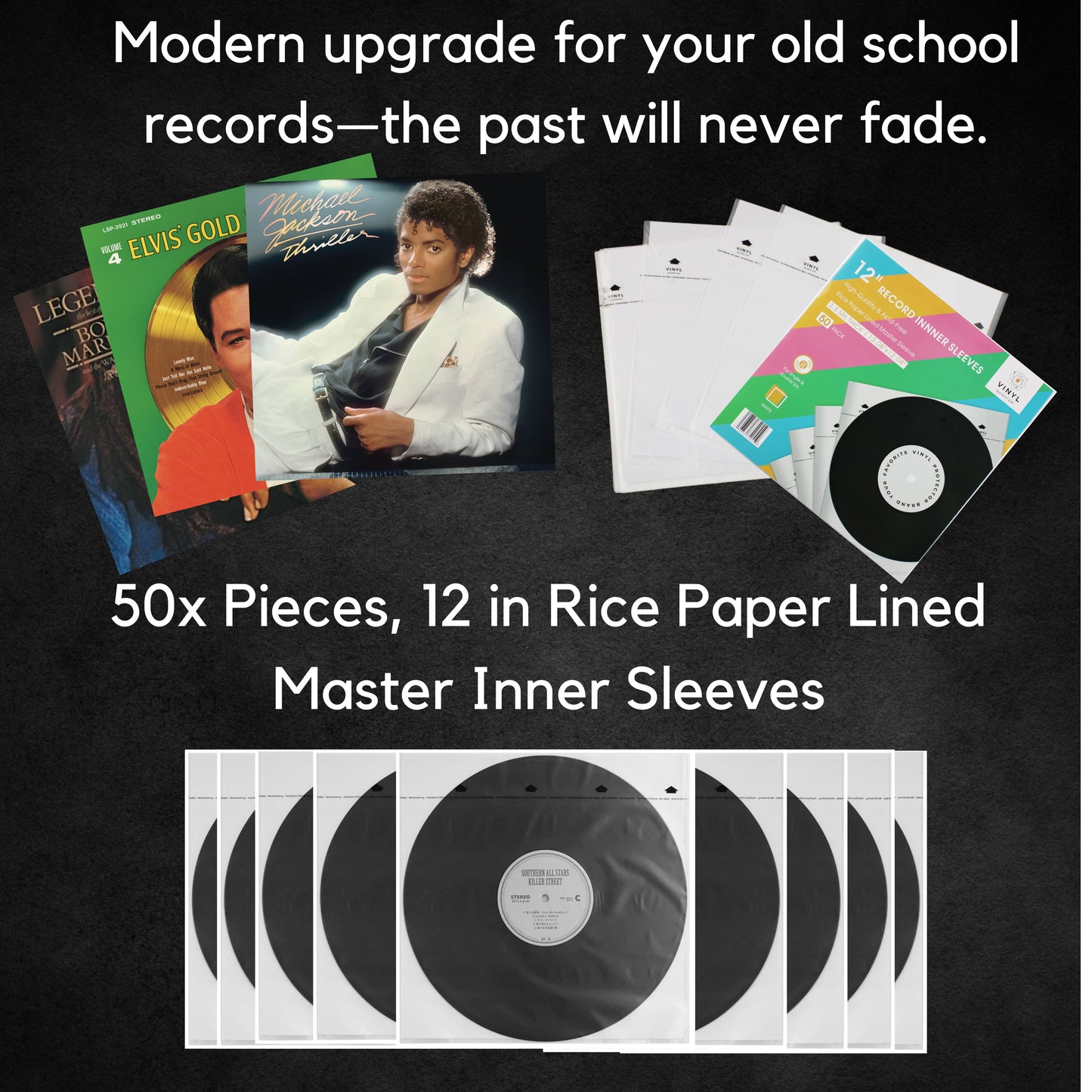 50 Pieces 12.08" x 12.08" Record Inner Sleeves Acid Free, 3.5 Mil Thick Rice Paper Lined Master Sleeve, Your Favorite Vinyl Protector Brand