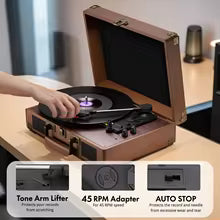 Record Player, 3-Speed 33/45/78RPM Vinyl Spinner with 2 Built-in Stereo Speakers, Headphone Jack