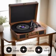 Record Player, 3-Speed 33/45/78RPM Vinyl Spinner with 2 Built-in Stereo Speakers, Headphone Jack