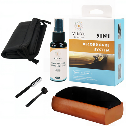 Vinyl Record Cleaning Kit - Complete 5-in-1 - Includes Ultra-Soft Velvet Record Brush, Small Cleaning Brush, XL Cleaning Liquid, and Stylus Brush